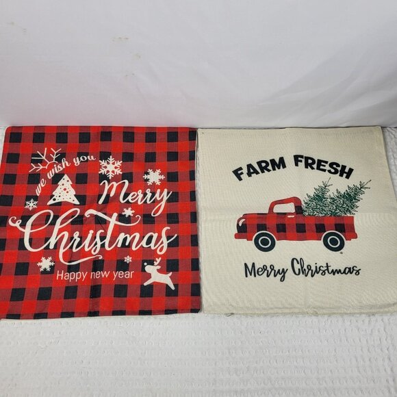 Lot Of Four Christmas‎ Pillow Covers Buffalo Plaid 18" Zipper Closure New - Picture 2 of 5